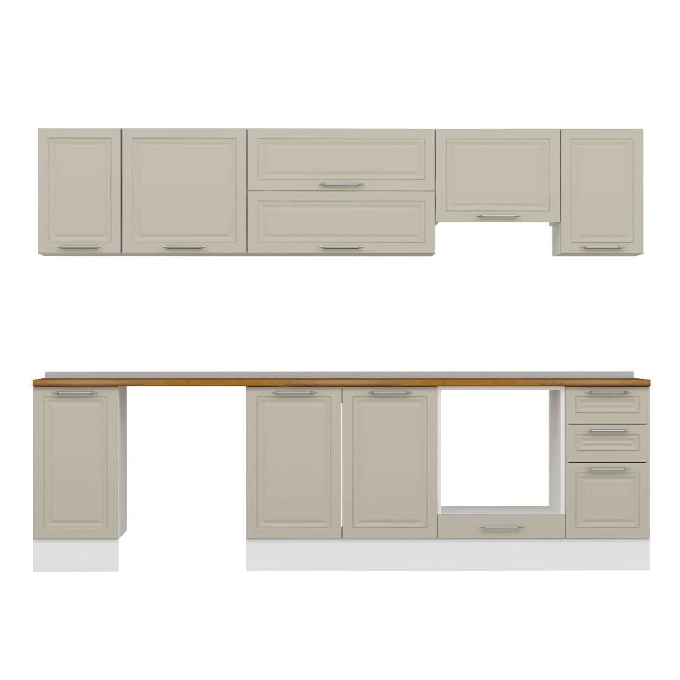 Alvinka 280X210 Cm Klasik Mebran Mutfak Dolabı M-E80S40S40-1 Mebran | Kumtaşı - Mdf