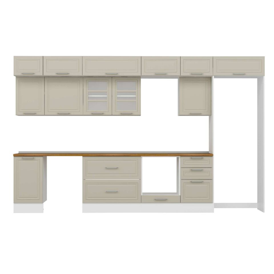 Alvinka 385X240 Cm Klasik Mebran Mutfak Dolabı Mb-E90S45S50-3 Mebran | Kumtaşı - Mdf