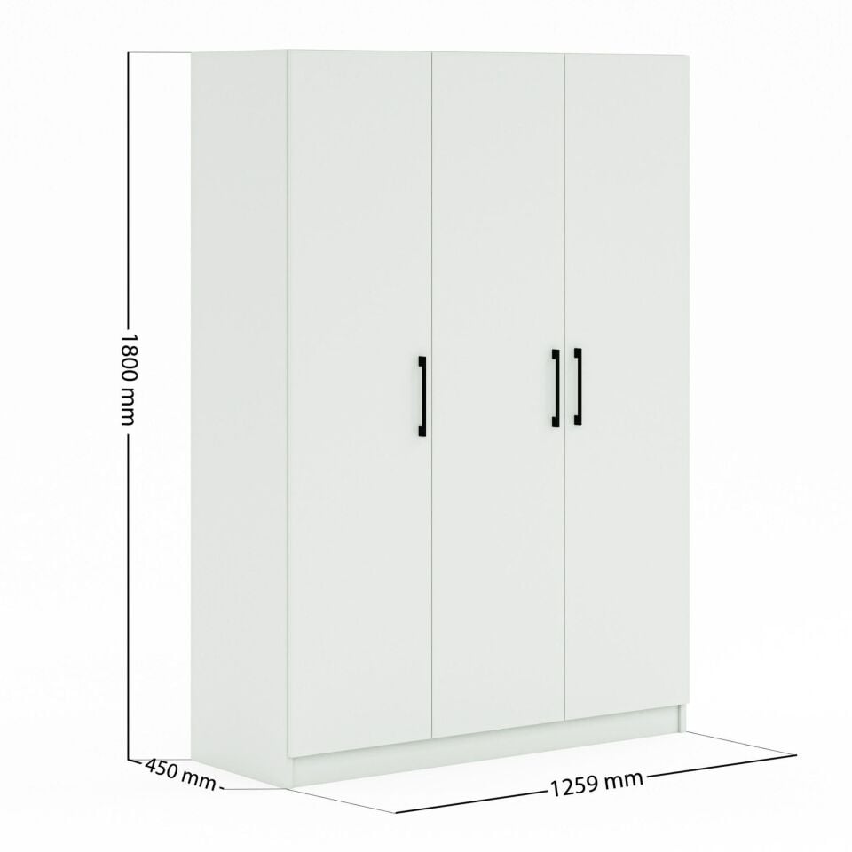 Ceramical GRE3 3 Kapaklı Dolap Gardrop - Beyaz