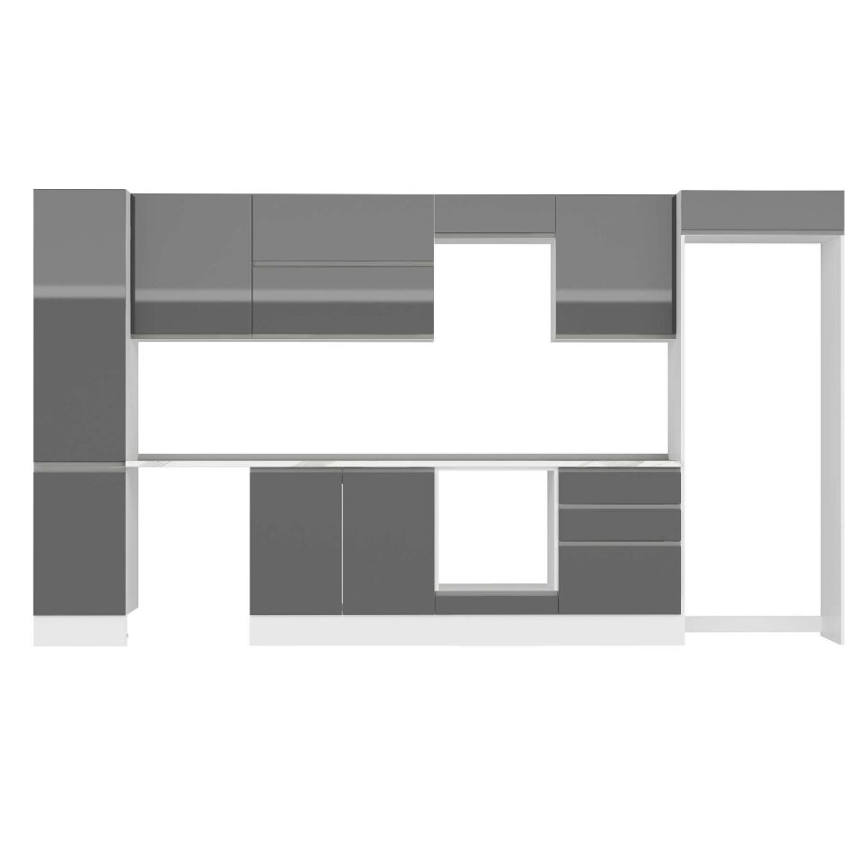 Alvinka 385X222 Cm High Gloss Mutfak Dolabı Mbb-E80B45S60-2 High Gloss | Antrasit - Suntalam