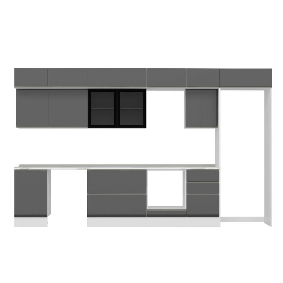 Alvinka 390X240 Cm High Gloss Mutfak Dolabı Mb-E90S50S50-3 High Gloss | Antrasit - Suntalam