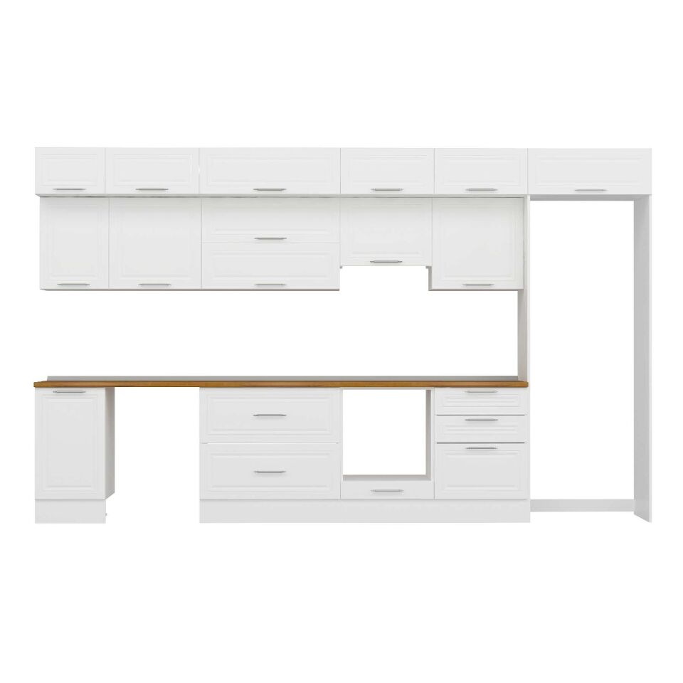Alvinka 395X240 Cm Klasik Mebran Mutfak Dolabı Mb-E90S45S60-1 Mebran | Beyaz - Suntalam
