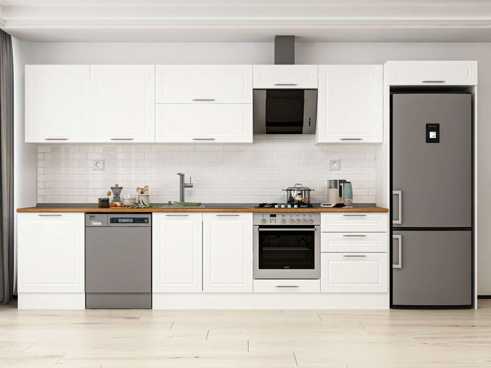 Alvinka 410X222 Cm Klasik Mebran Mutfak Dolabı Mb-E90S60S60-2 Mebran | Beyaz - Mdf