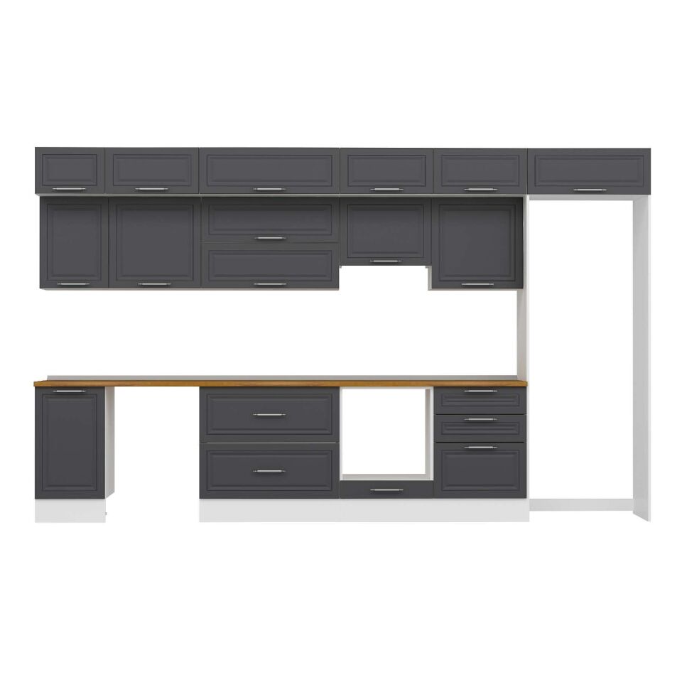Alvinka 395X240 Cm Klasik Mebran Mutfak Dolabı Mb-E90S45S60-1 Mebran | Antrasit - Suntalam