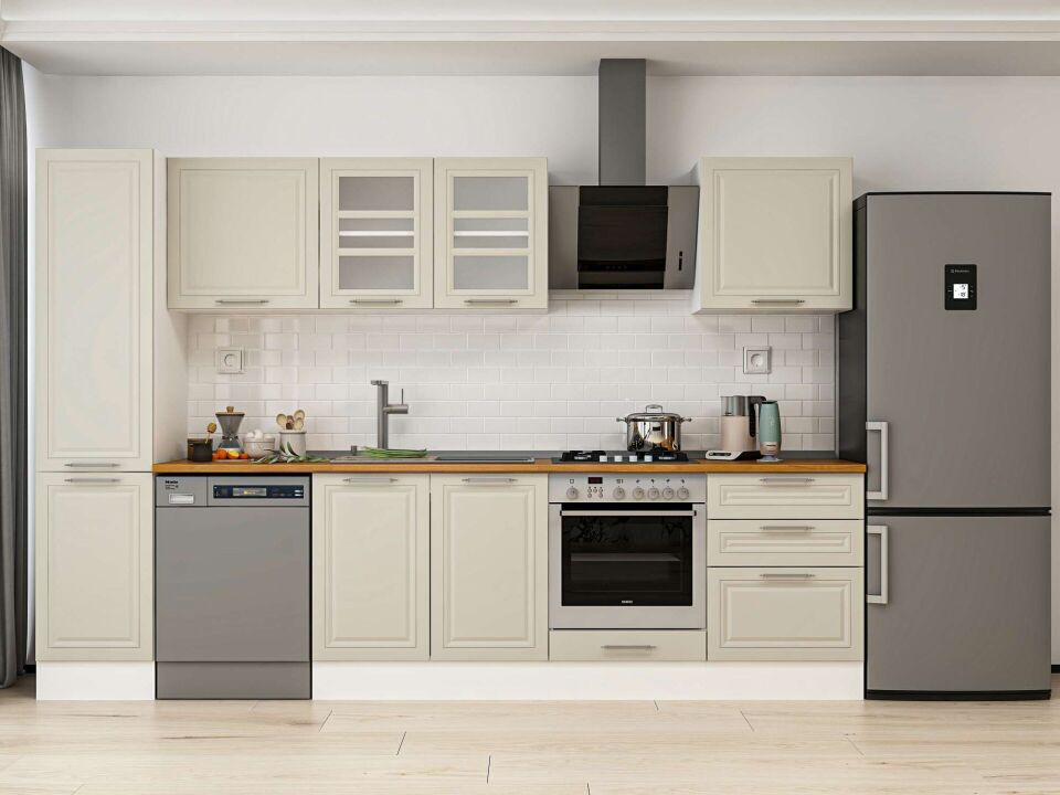 Alvinka 315X210 Cm Klasik Mebran Mutfak Dolabı Mb-E90B45S60-3 Mebran | Kumtaşı - Mdf