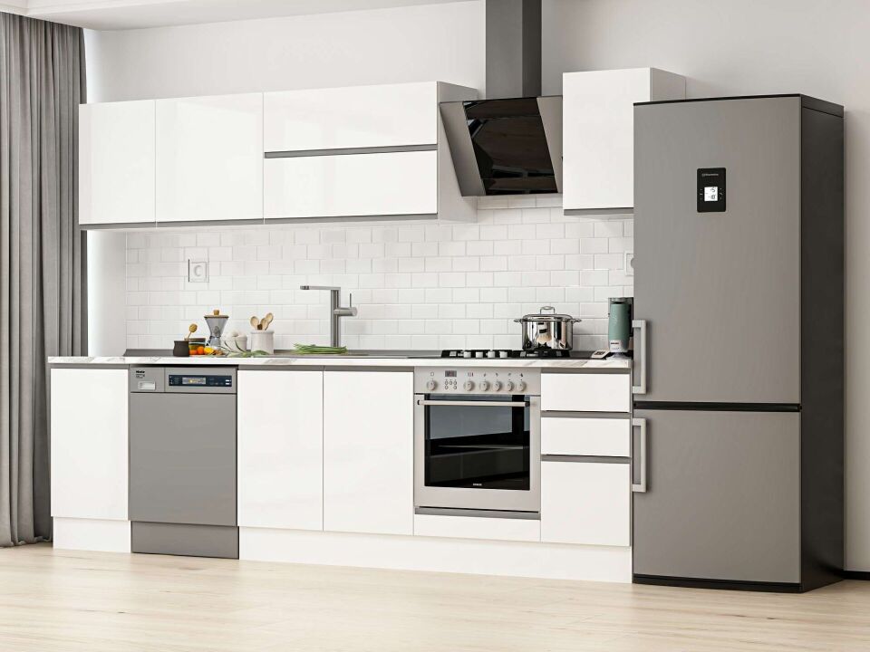 Alvinka 285X210 Cm High Gloss Mutfak Dolabı M-E80S45S40-2 High Gloss | Beyaz - Suntalam