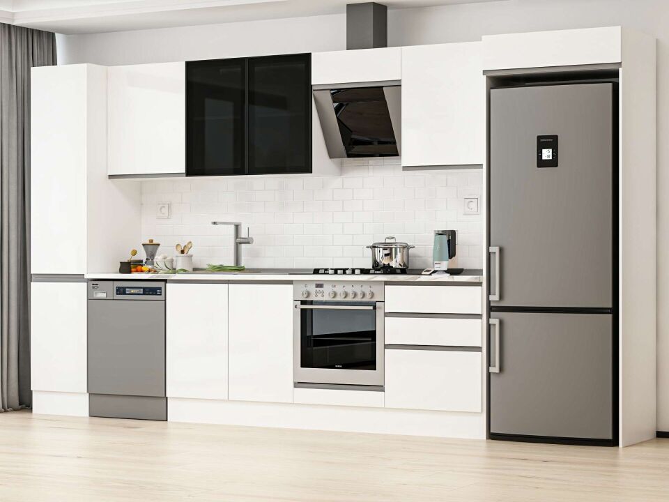 Alvinka 385X222 Cm High Gloss Mutfak Dolabı Mbb-E80B45S60-3 High Gloss | Beyaz - Suntalam