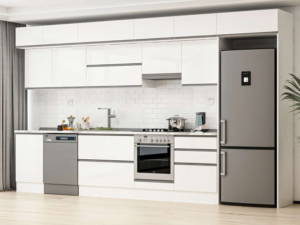 Alvinka 400X240 Cm High Gloss Mutfak Dolabı Mb-E90S50S60-1 High Gloss | Beyaz - Suntalam