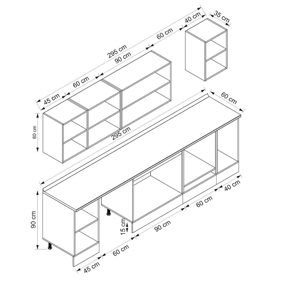 Alvinka 295X210 Cm Klasik Mebran Mutfak Dolabı Beyaz Beyaz M-E90S45S40-3