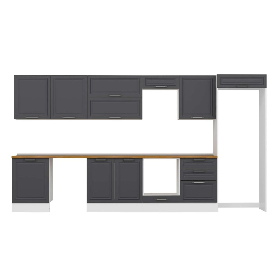 Alvinka 410X222 Cm Klasik Mebran Mutfak Dolabı Mb-E90S60S60-2 Mebran | Antrasit - Mdf