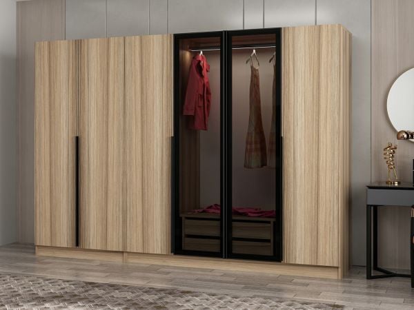 Kale Plus 6 Kapaklı 2Ç Dolap Dore Plus Dore Füme Cam 190CM