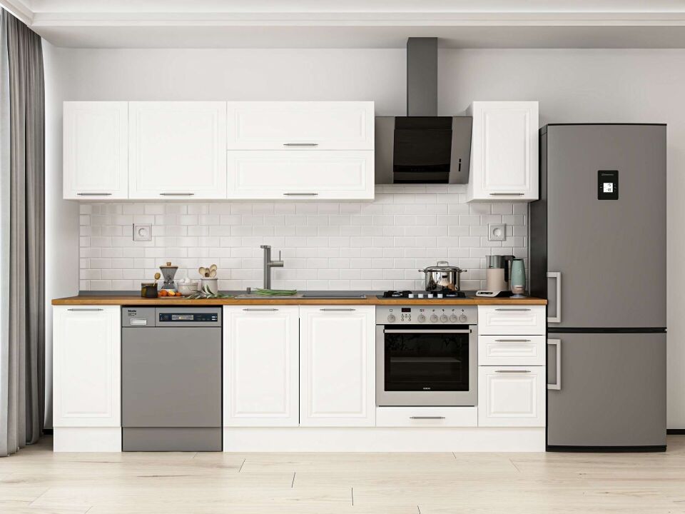 Alvinka 280X210 Cm Klasik Mebran Mutfak Dolabı M-E80S40S40-2 Mebran | Beyaz - Mdf