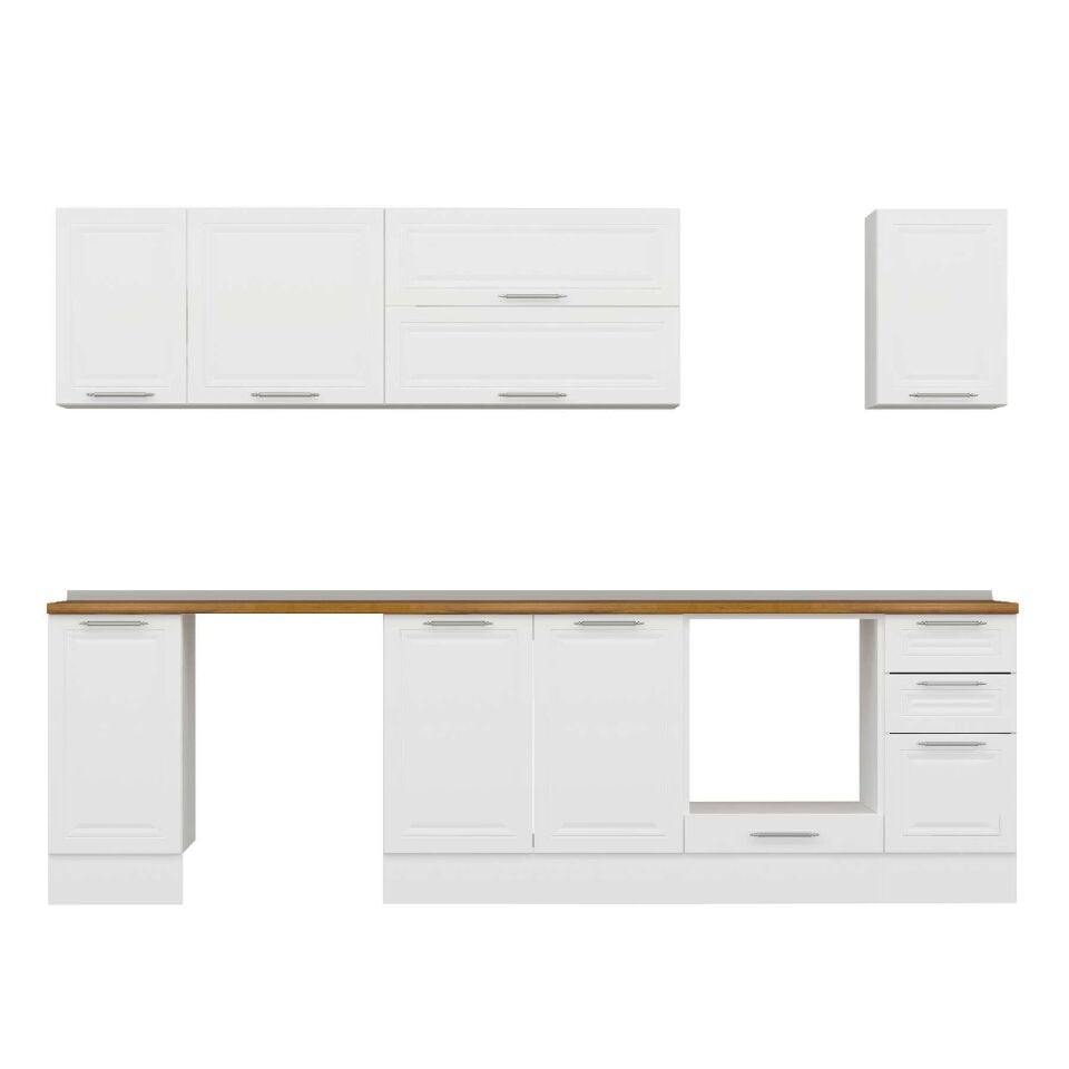 Alvinka 280X210 Cm Klasik Mebran Mutfak Dolabı M-E80S40S40-2 Mebran | Beyaz - Mdf