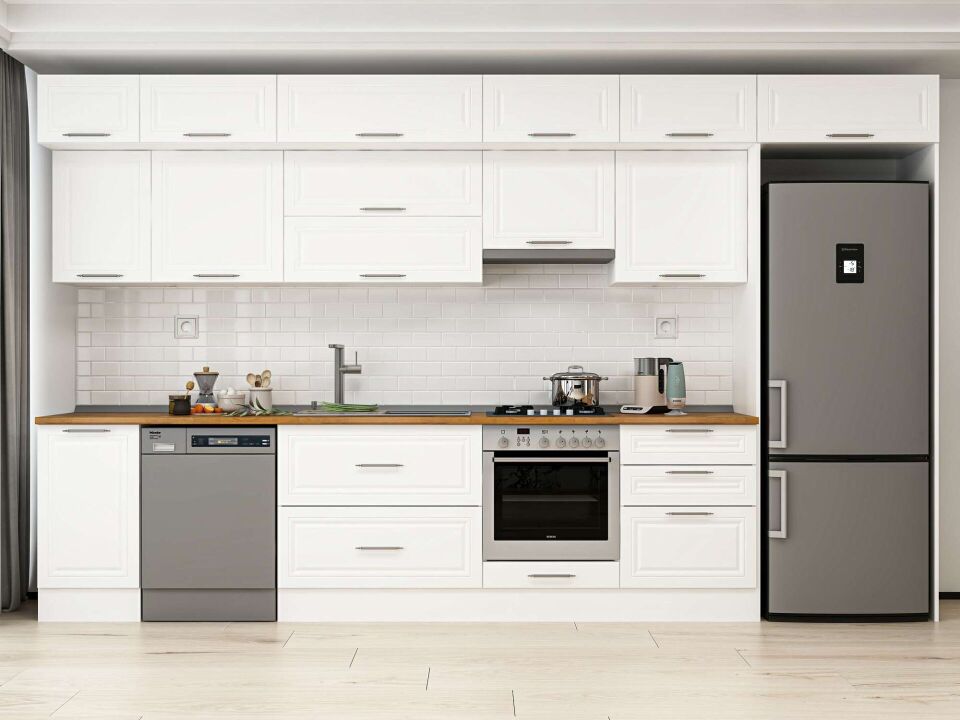 Alvinka 395X240 Cm Klasik Mebran Mutfak Dolabı Mb-E90S45S60-1 Mebran | Beyaz - Mdf
