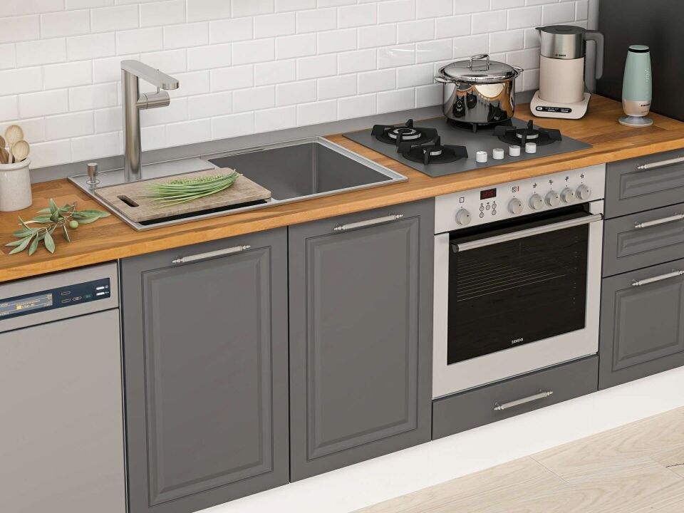 Alvinka 300X210 Cm Klasik Mebran Mutfak Dolabı Mb-E90B50S40-1 Mebran | Antrasit - Suntalam