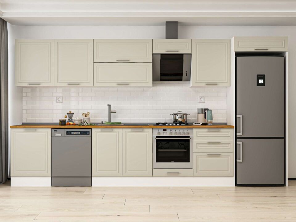 Alvinka 410X222 Cm Klasik Mebran Mutfak Dolabı Mb-E90S60S60-2 Mebran | Kumtaşı - Mdf