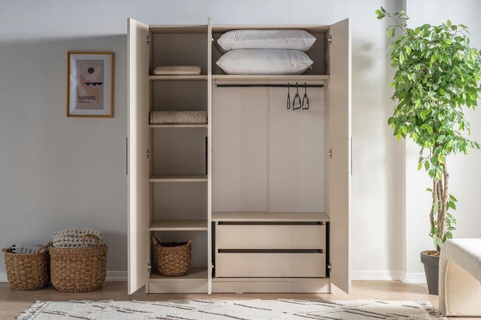 Ceramical GRE3 3 Kapaklı Dolap Gardrop - Vizon Bej