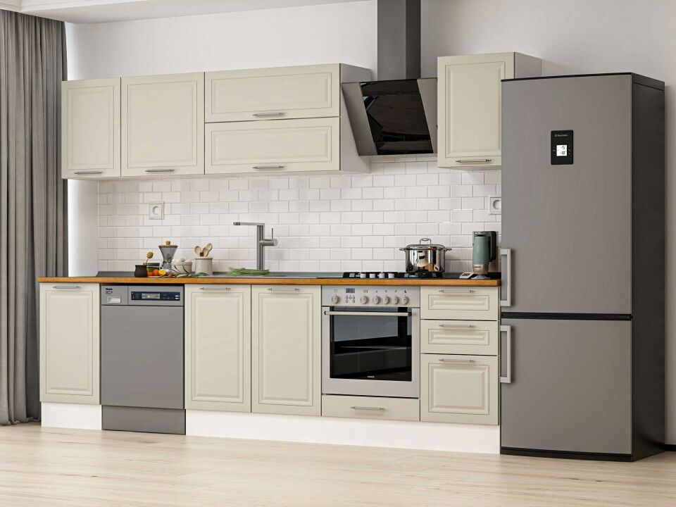 Alvinka 300X210 Cm Klasik Mebran Mutfak Dolabı Beyaz Beyaz M-E90S45S45-2