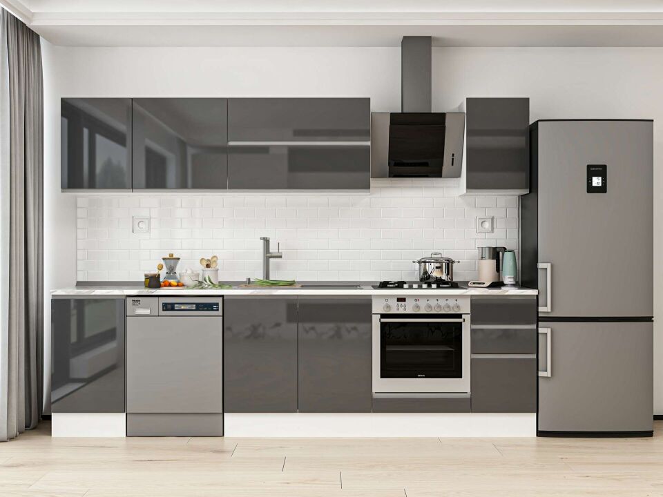 Alvinka 285X210 Cm High Gloss Mutfak Dolabı M-E80S45S40-2 High Gloss | Antrasit - Mdf