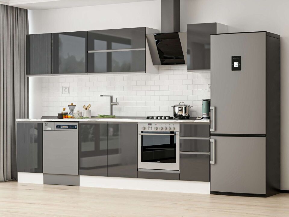 Alvinka 285X210 Cm High Gloss Mutfak Dolabı M-E80S45S40-2 High Gloss | Antrasit - Mdf