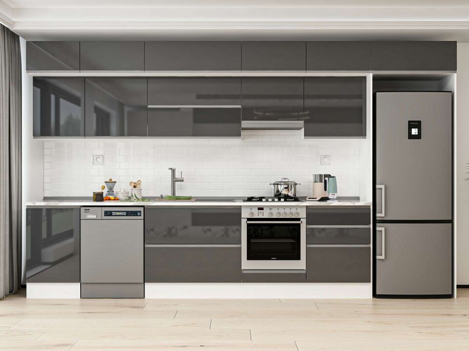 Alvinka 400X240 Cm High Gloss Mutfak Dolabı Mb-E90S50S60-1 High Gloss | Antrasit - Mdf