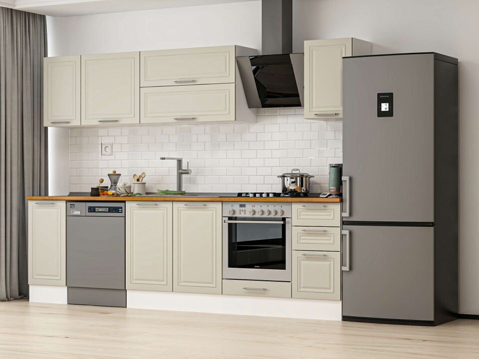 Alvinka 280X210 Cm Klasik Mebran Mutfak Dolabı M-E80S40S40-2 Mebran | Kumtaşı - Mdf