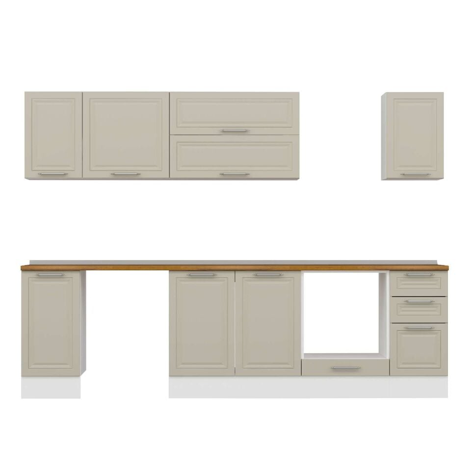 Alvinka 280X210 Cm Klasik Mebran Mutfak Dolabı M-E80S40S40-2 Mebran | Kumtaşı - Mdf