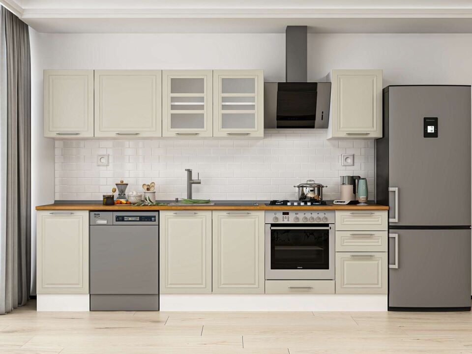Alvinka 300X210 Cm Klasik Mebran Mutfak Dolabı Beyaz Beyaz M-E90S45S45-3