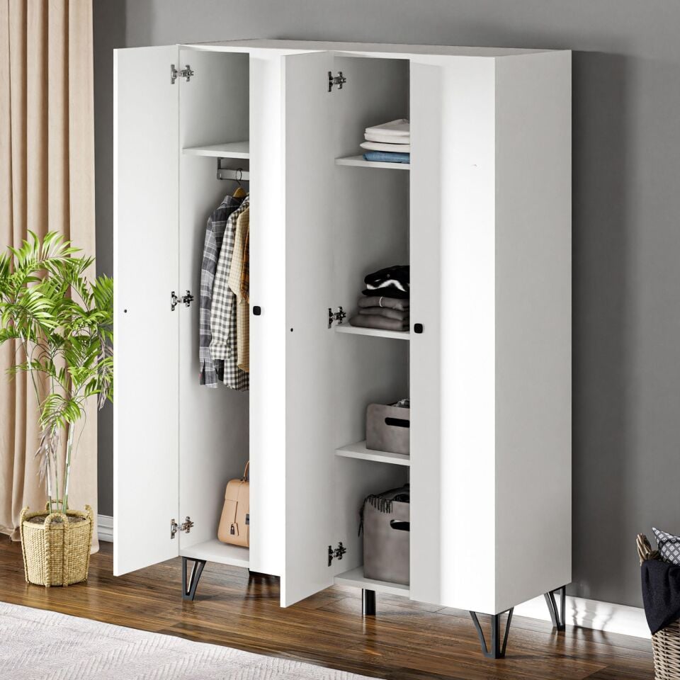 Ceramical GRM4 4 Kapaklı Ayaklı Dolap Gardrop - Beyaz