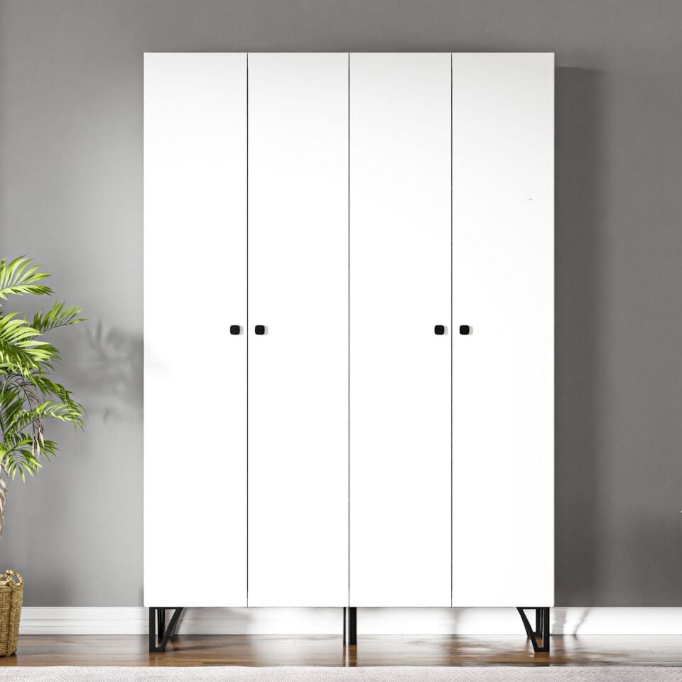 Ceramical GRM4 4 Kapaklı Ayaklı Dolap Gardrop - Beyaz