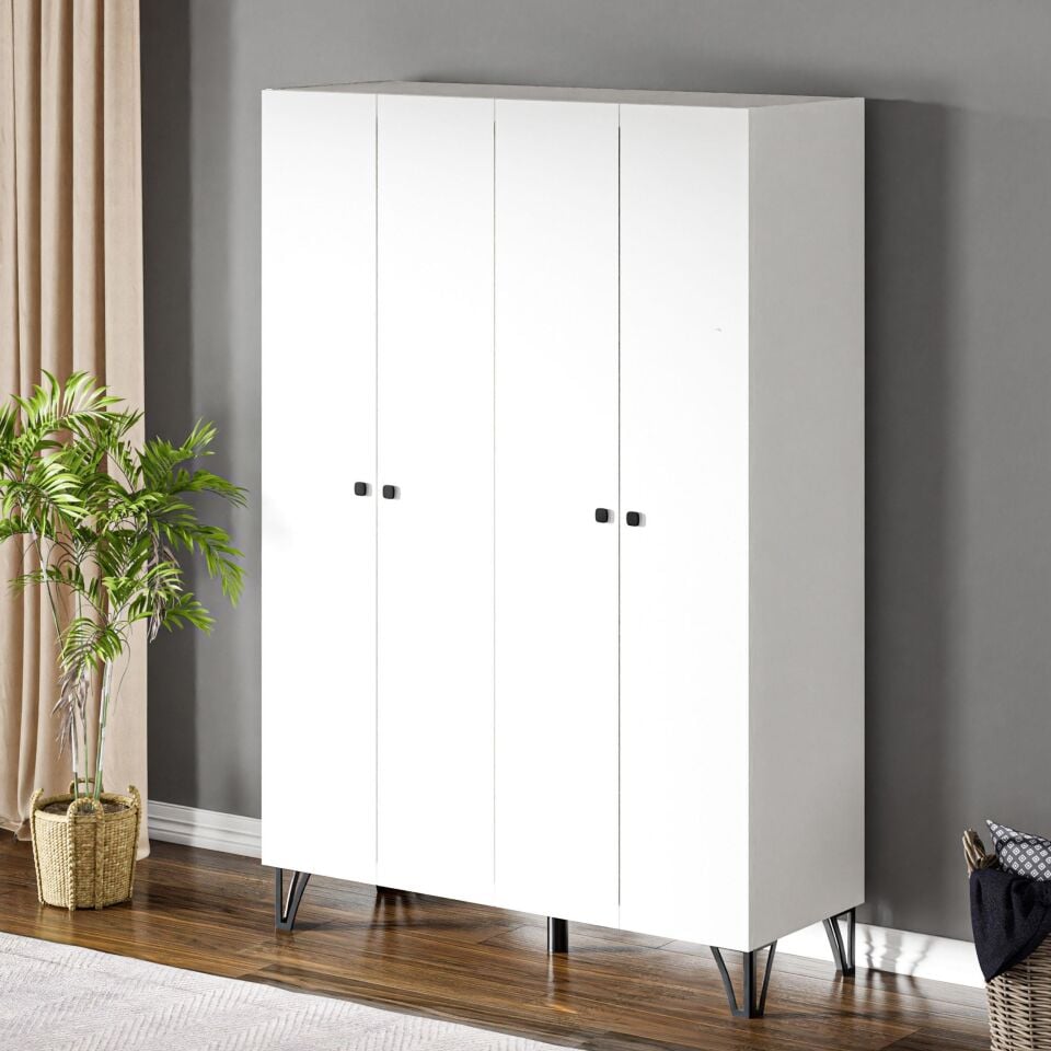 Ceramical GRM4 4 Kapaklı Ayaklı Dolap Gardrop - Beyaz