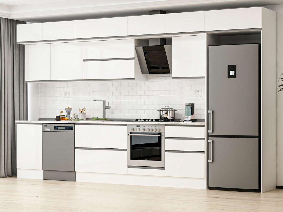 Alvinka 400X240 Cm High Gloss Mutfak Dolabı Mb-E90S50S60-2 High Gloss | Beyaz - Suntalam