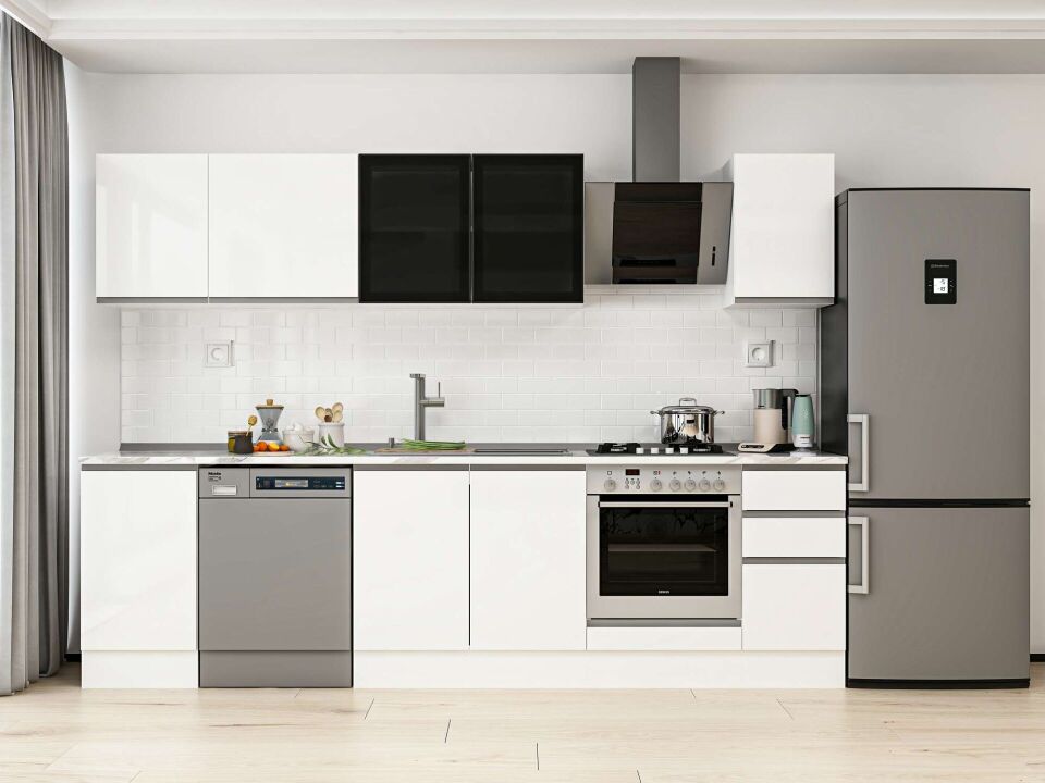 Alvinka 285X210 Cm High Gloss Mutfak Dolabı M-E80S45S40-3 High Gloss | Beyaz - Mdf