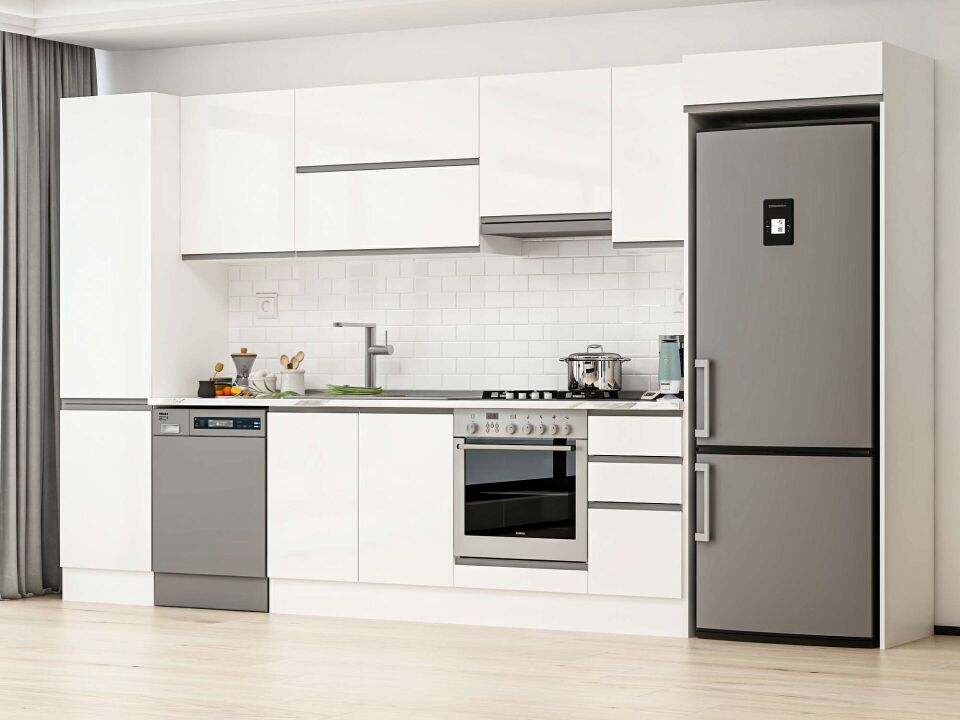Alvinka 370X222 Cm High Gloss Mutfak Dolabı Mbb-E80B50S40-1 High Gloss | Beyaz - Mdf