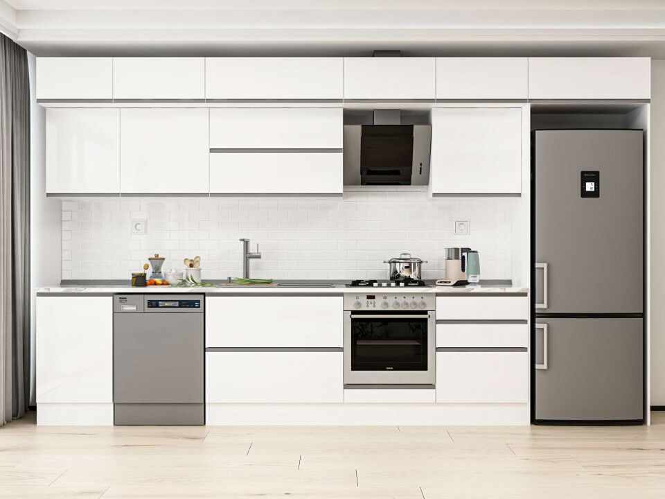 Alvinka 400X240 Cm High Gloss Mutfak Dolabı Mb-E90S50S60-2 High Gloss | Beyaz - Mdf