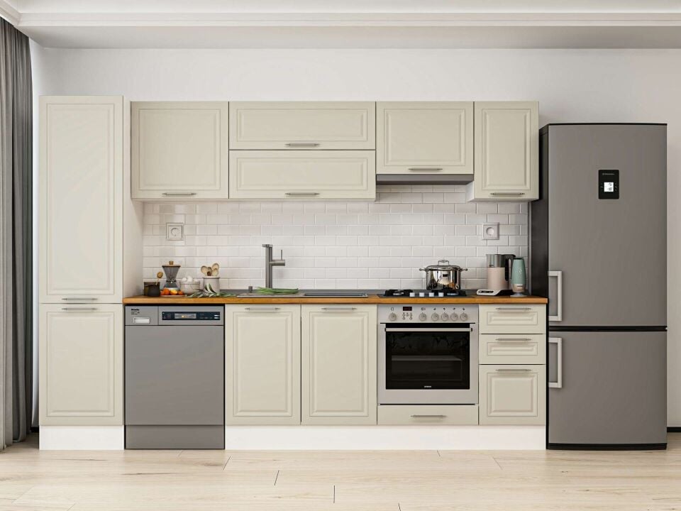 Alvinka 300X210 Cm Klasik Mebran Mutfak Dolabı Mb-E90B50S40-1 Mebran | Kumtaşı - Mdf