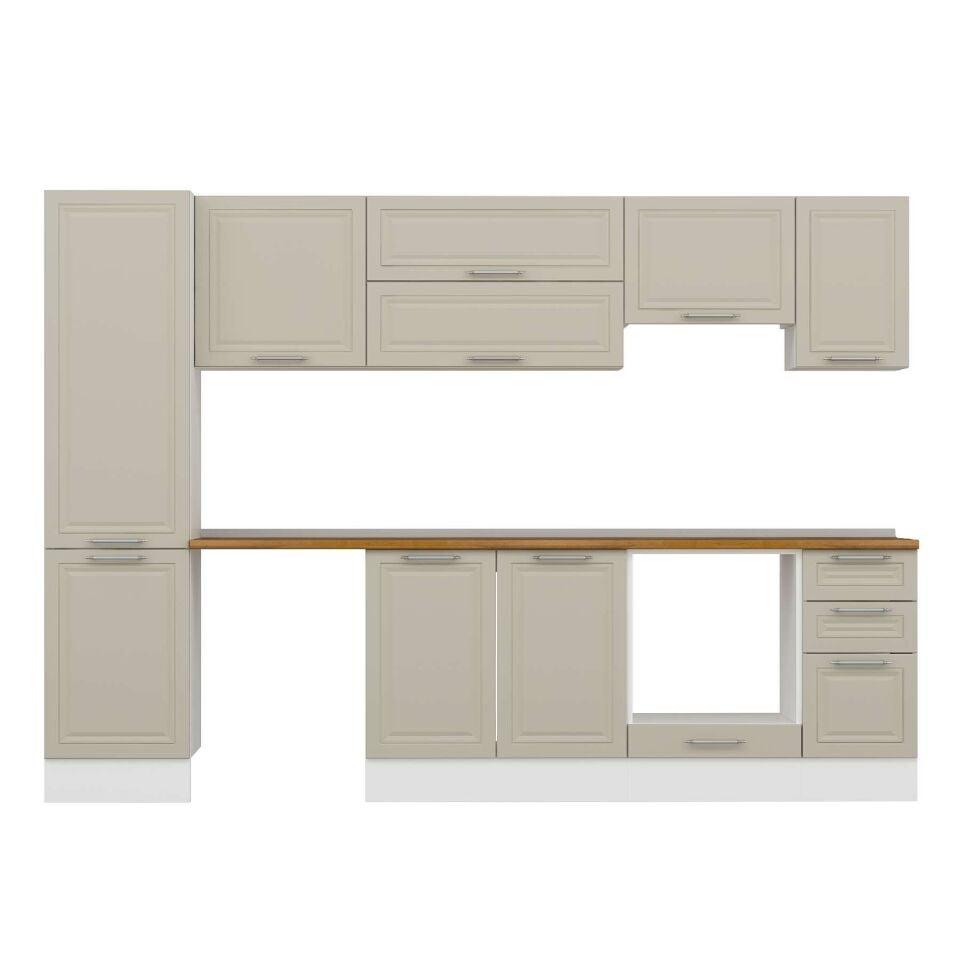 Alvinka 300X210 Cm Klasik Mebran Mutfak Dolabı Mb-E90B50S40-1 Mebran | Kumtaşı - Mdf