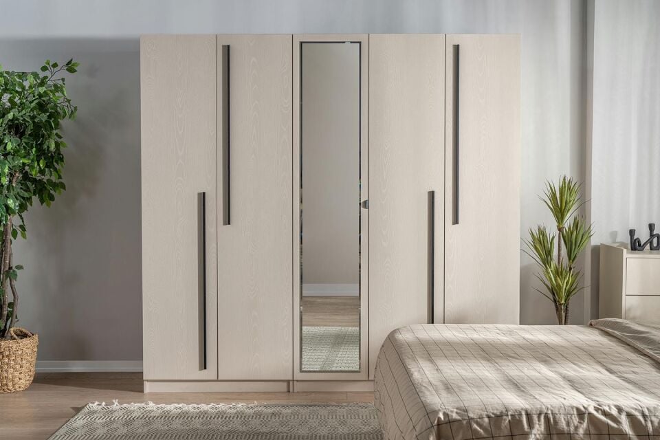 Ceramical GR5 Yatak Odası Gardrobu 5 Kapaklı 2 Çekmeceli- Vizon Bej