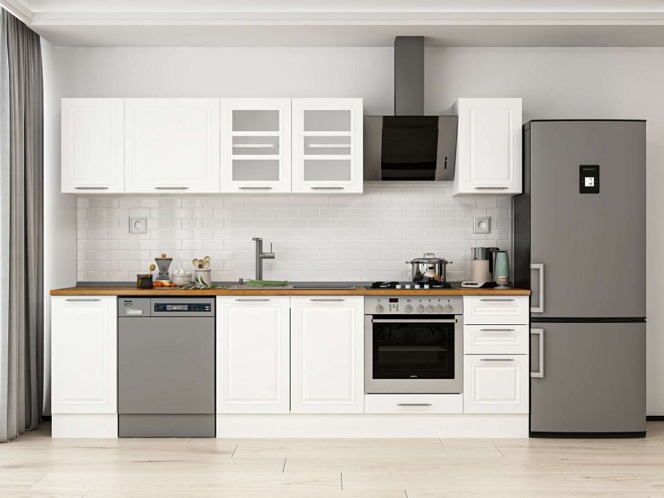 Alvinka 280X210 Cm Klasik Mebran Mutfak Dolabı M-E80S40S40-3 Mebran | Beyaz - Mdf
