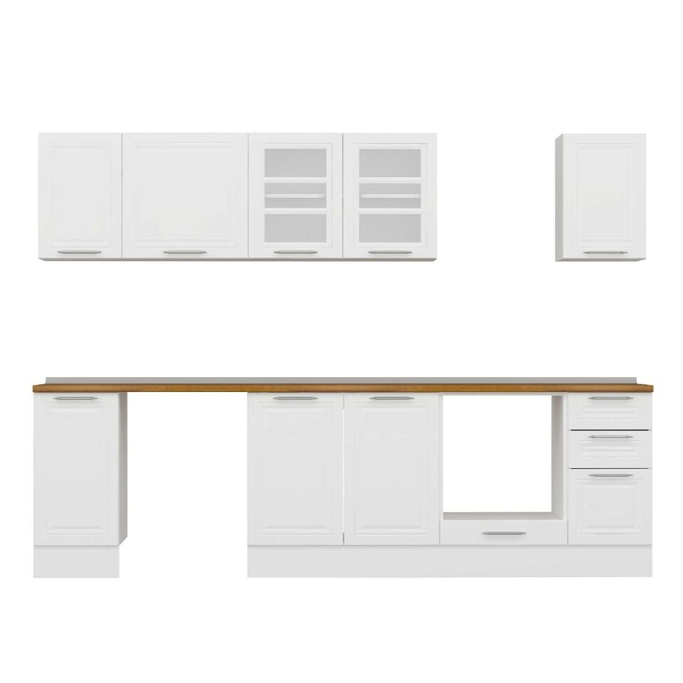 Alvinka 280X210 Cm Klasik Mebran Mutfak Dolabı M-E80S40S40-3 Mebran | Beyaz - Mdf