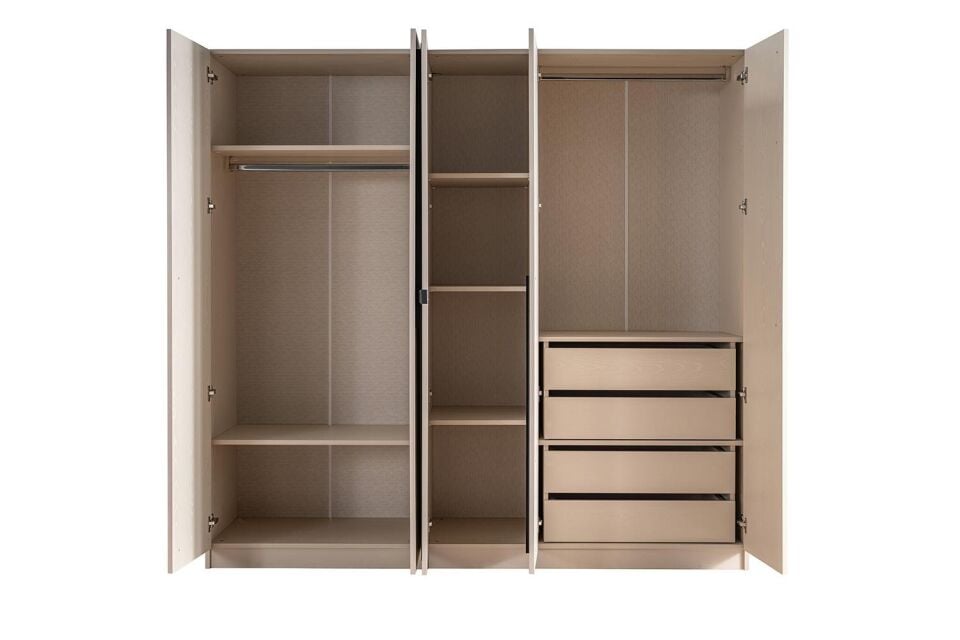 Ceramical GR5 Yatak Odası Gardrobu 5 Kapaklı 4 Çekmeceli- Vizon Bej