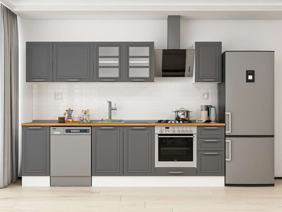 Alvinka 280X210 Cm Klasik Mebran Mutfak Dolabı M-E80S40S40-3 Mebran | Antrasit - Mdf