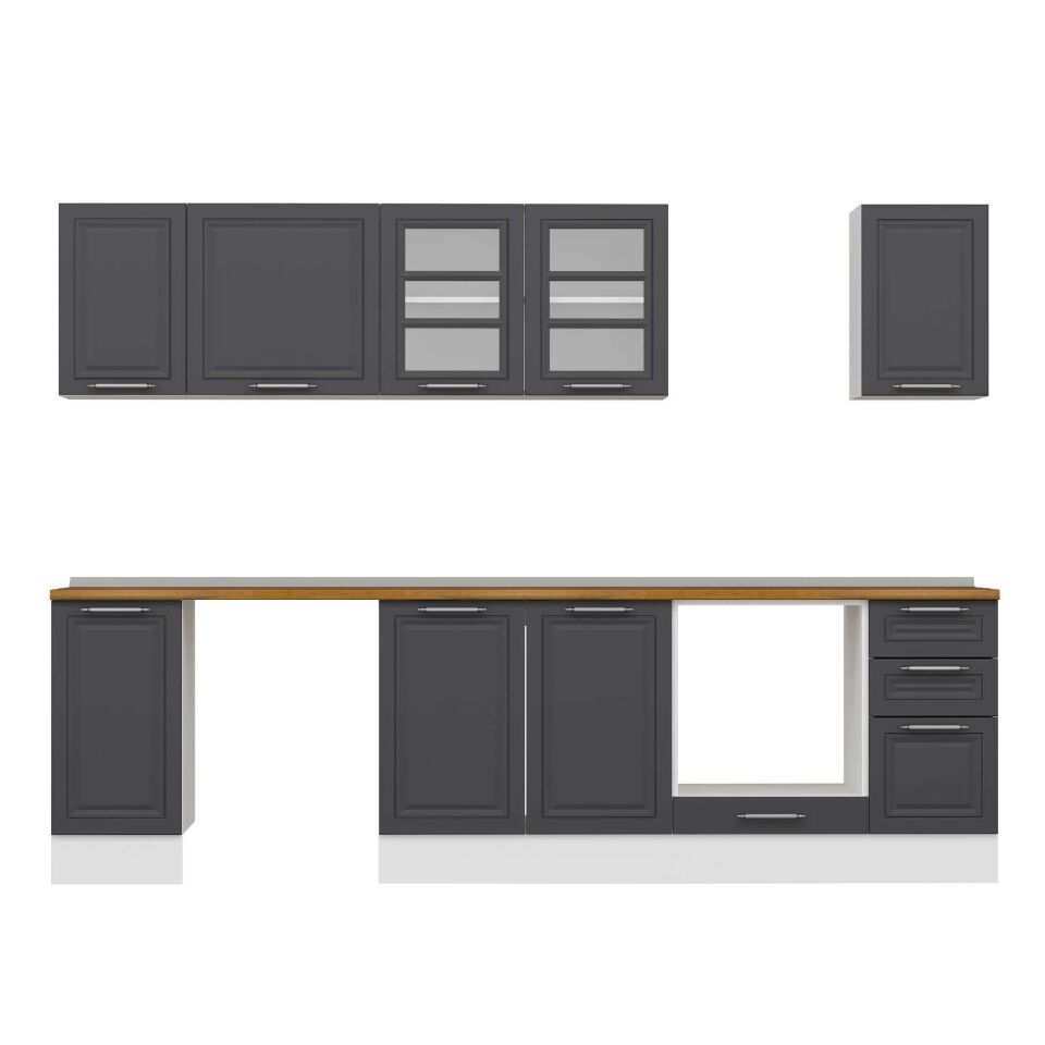 Alvinka 280X210 Cm Klasik Mebran Mutfak Dolabı M-E80S40S40-3 Mebran | Antrasit - Mdf