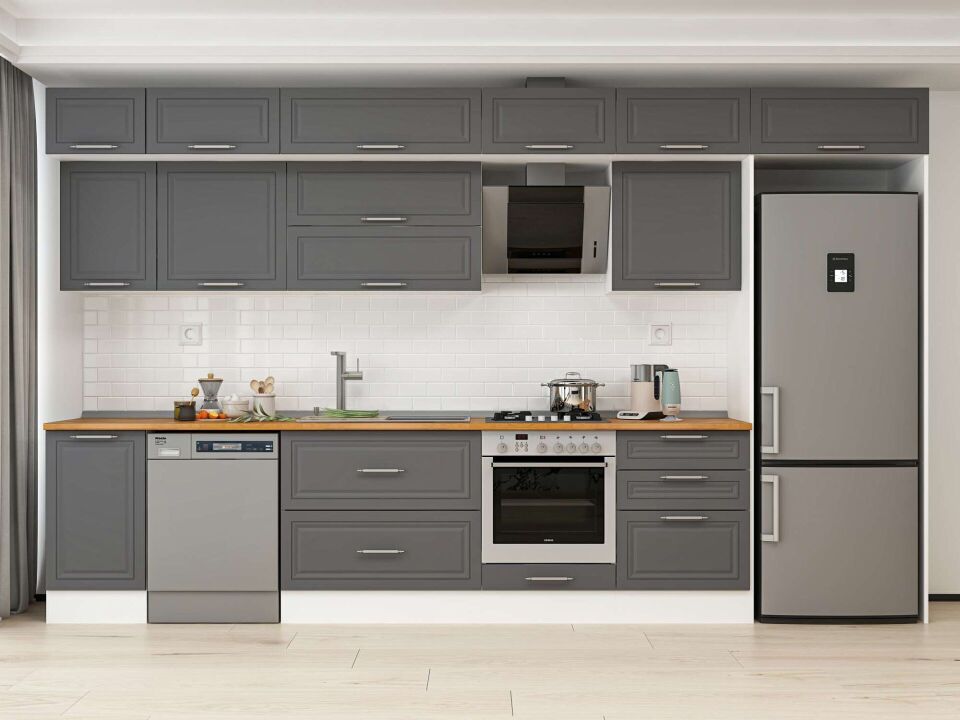 Alvinka 395X240 Cm Klasik Mebran Mutfak Dolabı Mb-E90S45S60-2 Mebran | Antrasit - Mdf