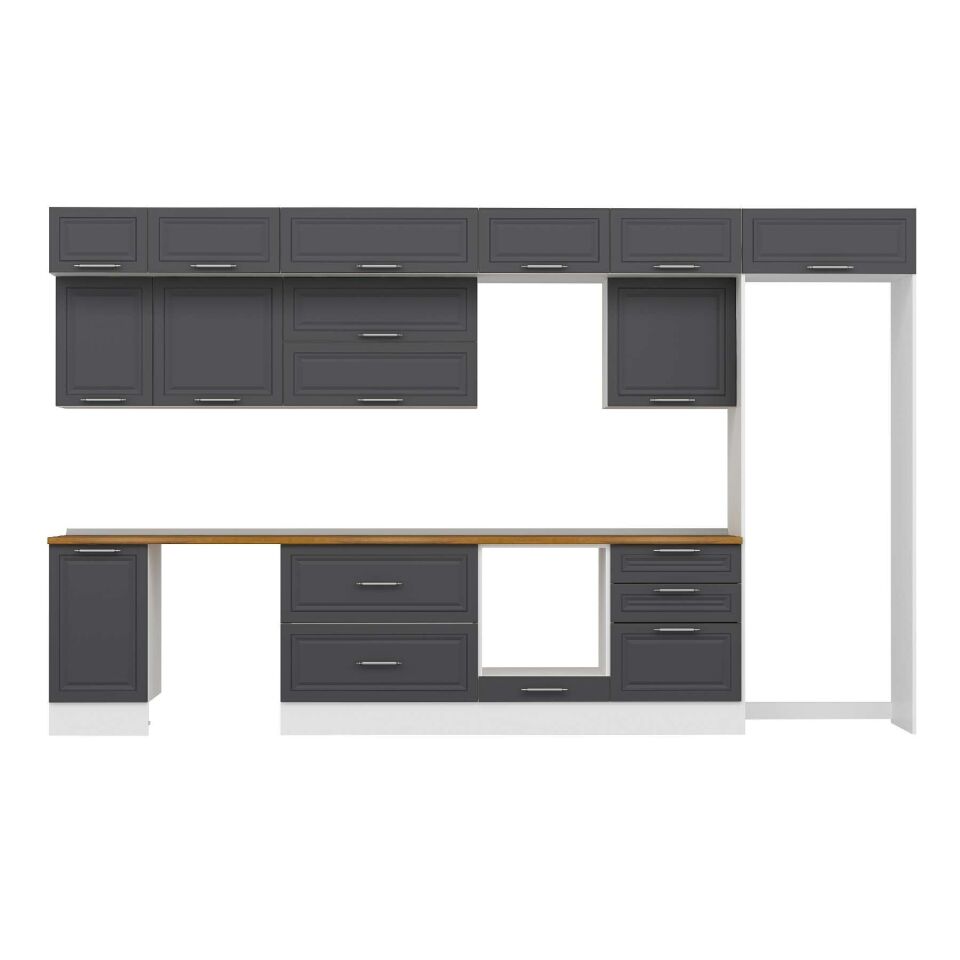 Alvinka 395X240 Cm Klasik Mebran Mutfak Dolabı Mb-E90S45S60-2 Mebran | Antrasit - Mdf