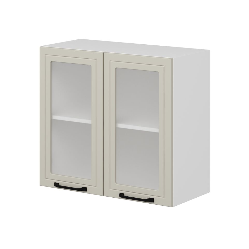 Alvinka Mutfak Modül Mbr_A Üst 2Dk1R 80-H72Cm Dolap Cam Beyaz Kumtaşı Mdf