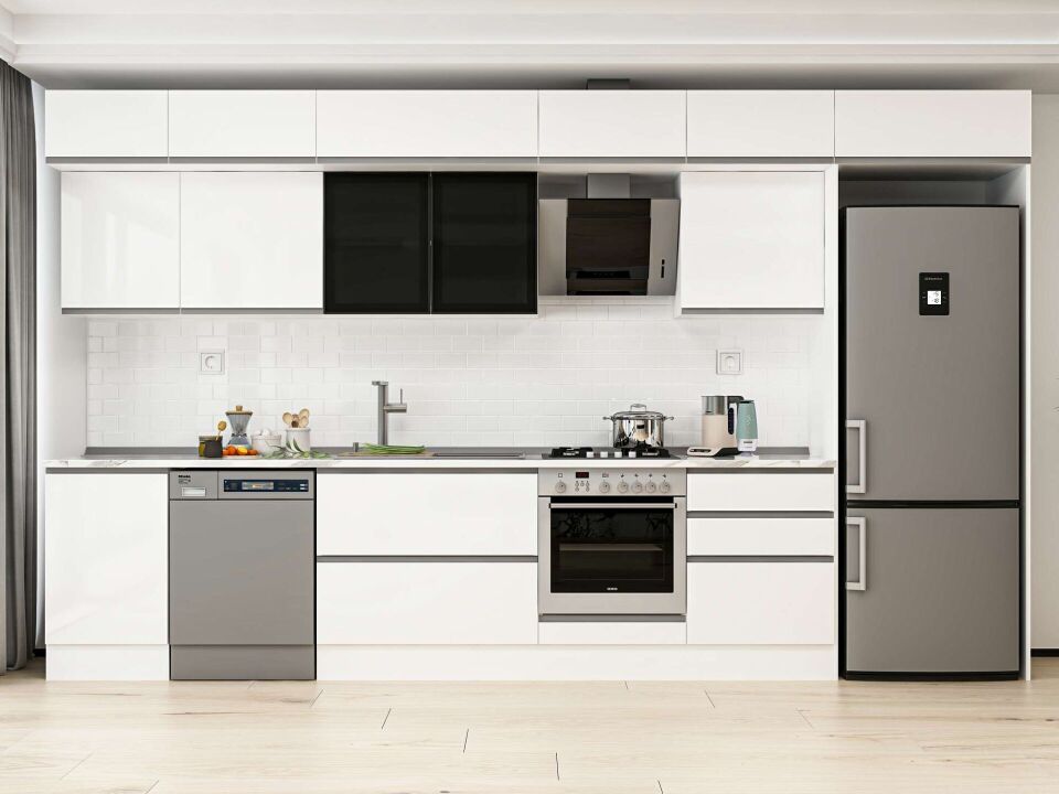 Alvinka 400X240 Cm High Gloss Mutfak Dolabı Mb-E90S50S60-3 High Gloss | Beyaz - Mdf