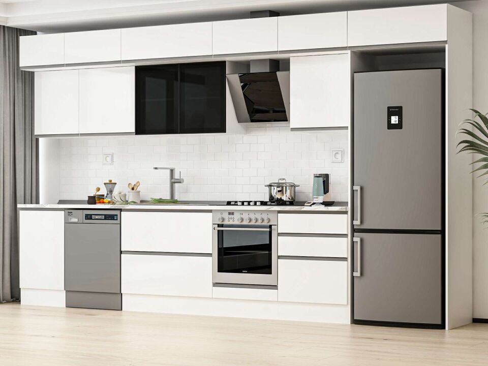 Alvinka 400X240 Cm High Gloss Mutfak Dolabı Mb-E90S50S60-3 High Gloss | Beyaz - Mdf