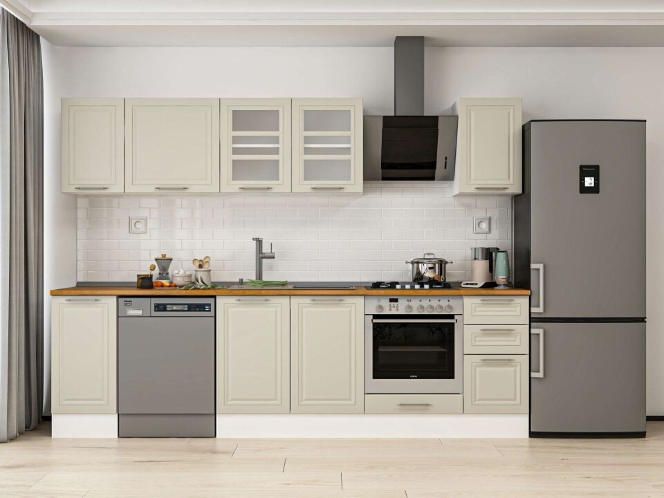 Alvinka 280X210 Cm Klasik Mebran Mutfak Dolabı M-E80S40S40-3 Mebran | Kumtaşı - Mdf