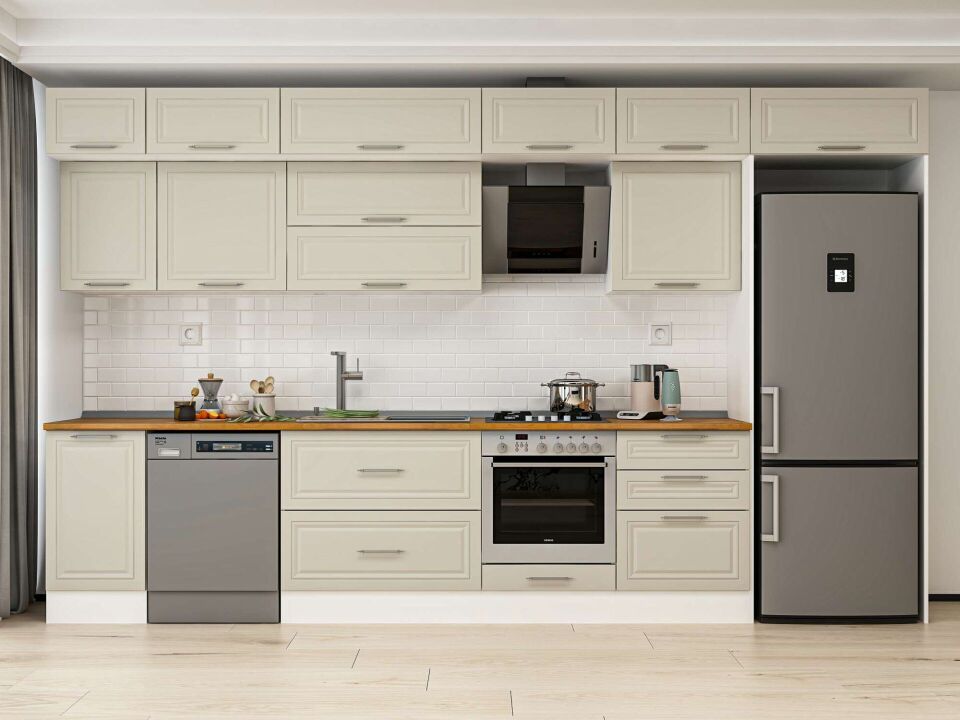 Alvinka 395X240 Cm Klasik Mebran Mutfak Dolabı Mb-E90S45S60-2 Mebran | Kumtaşı - Mdf